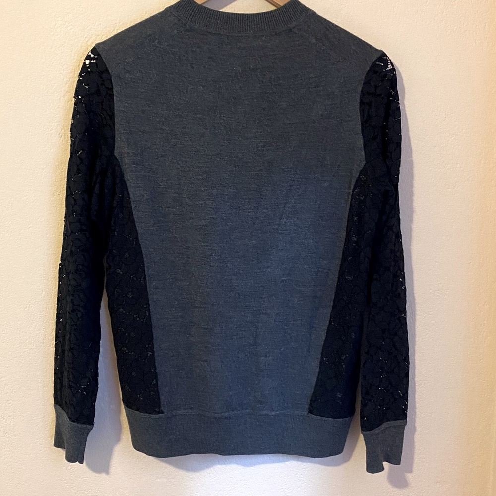 Tory Burch Kammy Grey Merino Wool Black Lace Sleeve Sweater Small - Picture 8 of 12